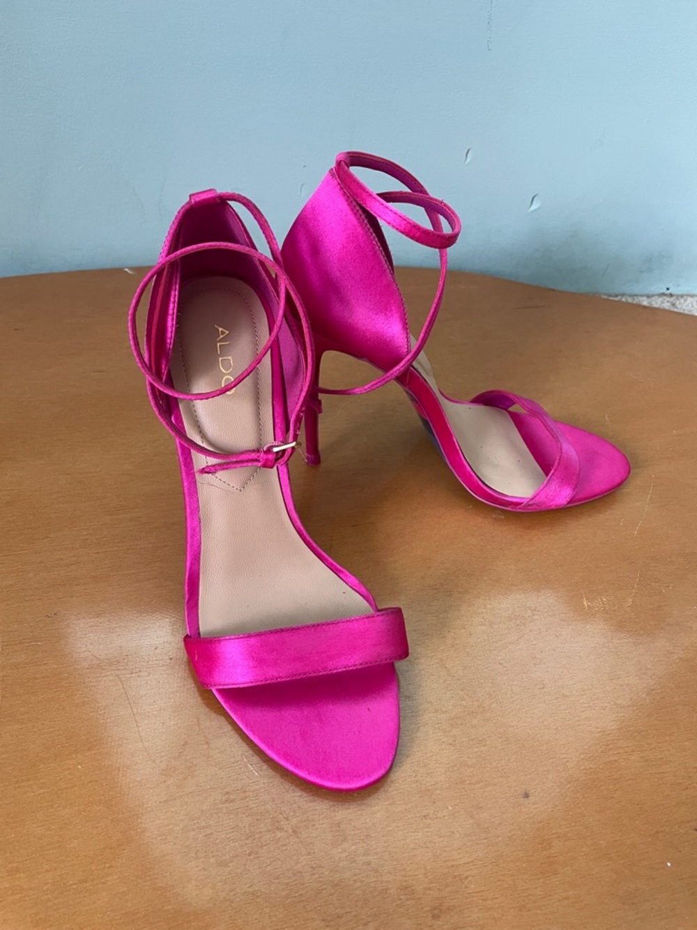 Y2K ALDO Women's Hot Pink Fuchsia Satin Ankle-Strap Heels 6